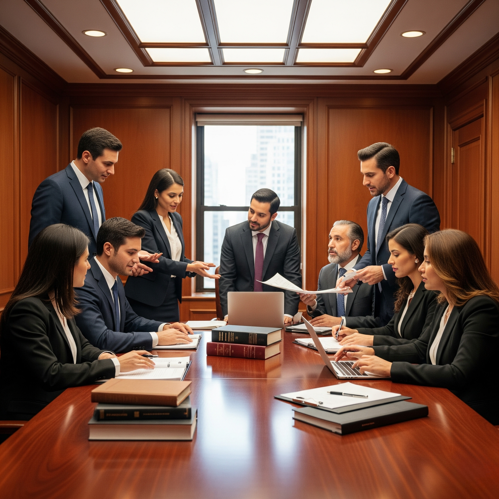 Equipo de abogados de Espinoza Negrete & Asociados colaborando en la oficina.